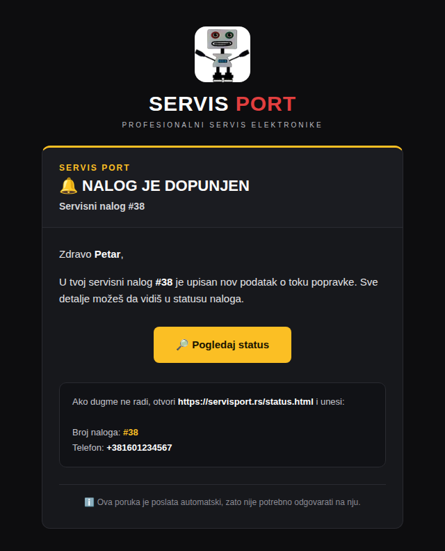 Email — nalog je dopunjen