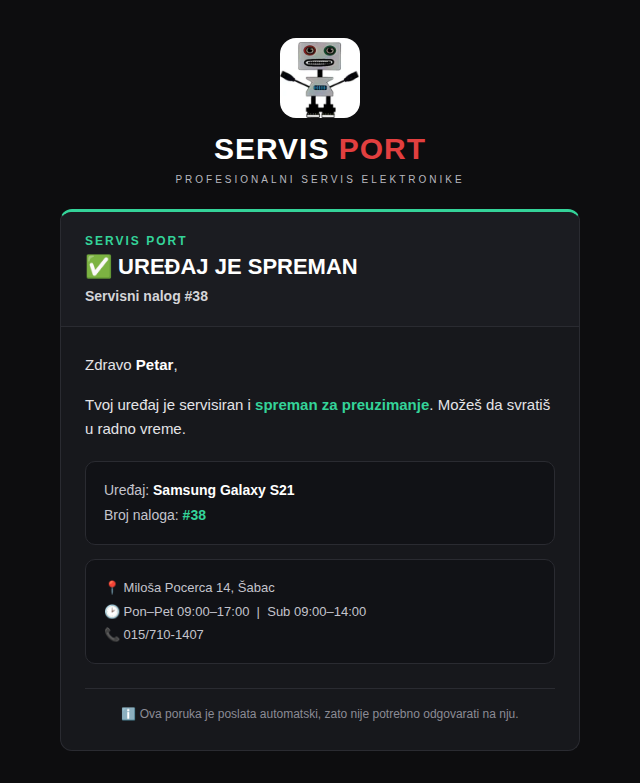 Email — uređaj je spreman